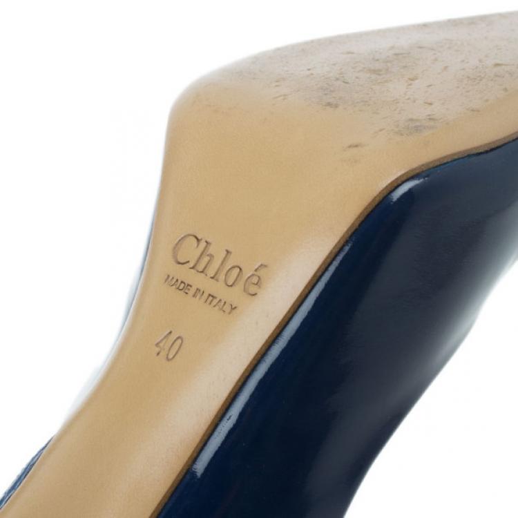 Pre Owned Chloe Blue Croc Embossed and Patent Leather Irina Pointed Toe Pumps Size 40