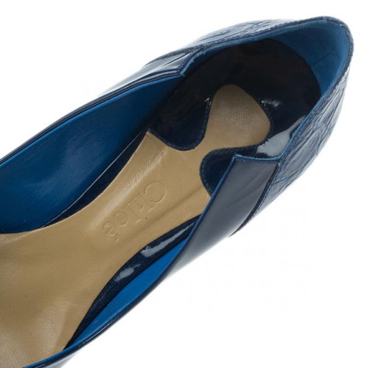 Pre Owned Chloe Blue Croc Embossed and Patent Leather Irina Pointed Toe Pumps Size 40