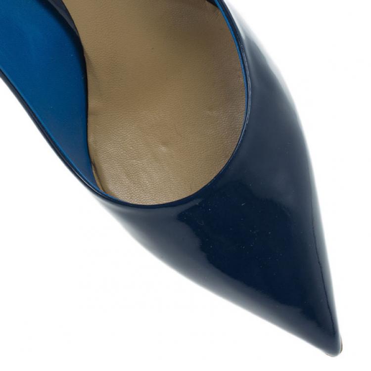 Pre Owned Chloe Blue Croc Embossed and Patent Leather Irina Pointed Toe Pumps Size 40