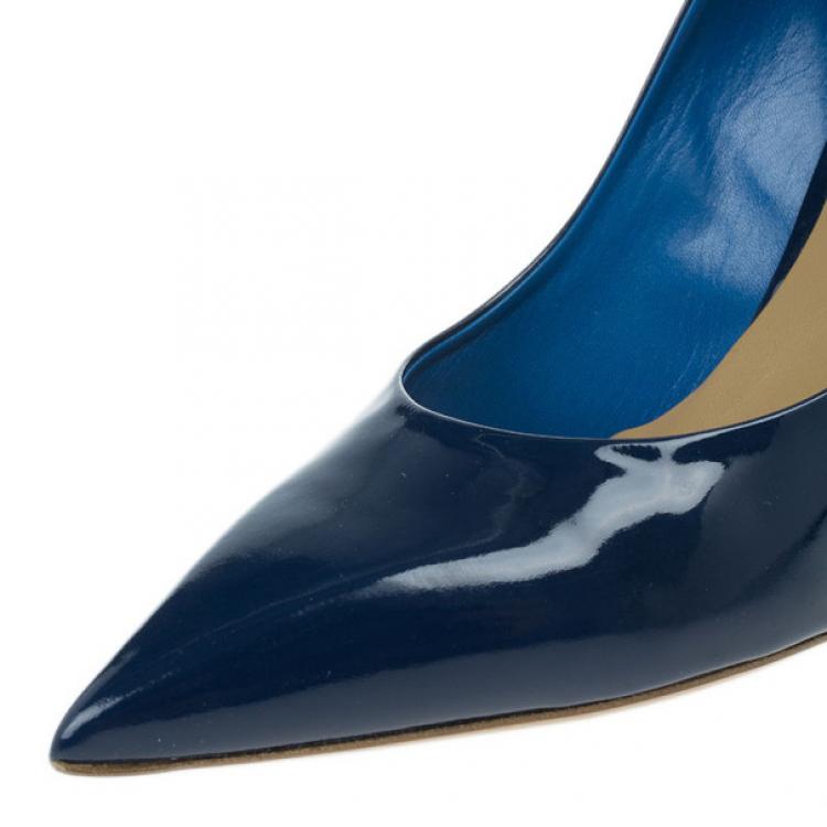 Pre Owned Chloe Blue Croc Embossed and Patent Leather Irina Pointed Toe Pumps Size 40