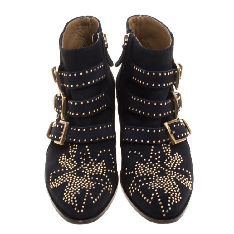 مملوكة مسبقًا Chloe Black Suede Suzanna Studded Ankle Boots Size 36