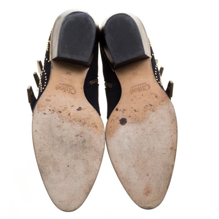 مملوكة مسبقًا Chloe Black Suede Suzanna Studded Ankle Boots Size 36
