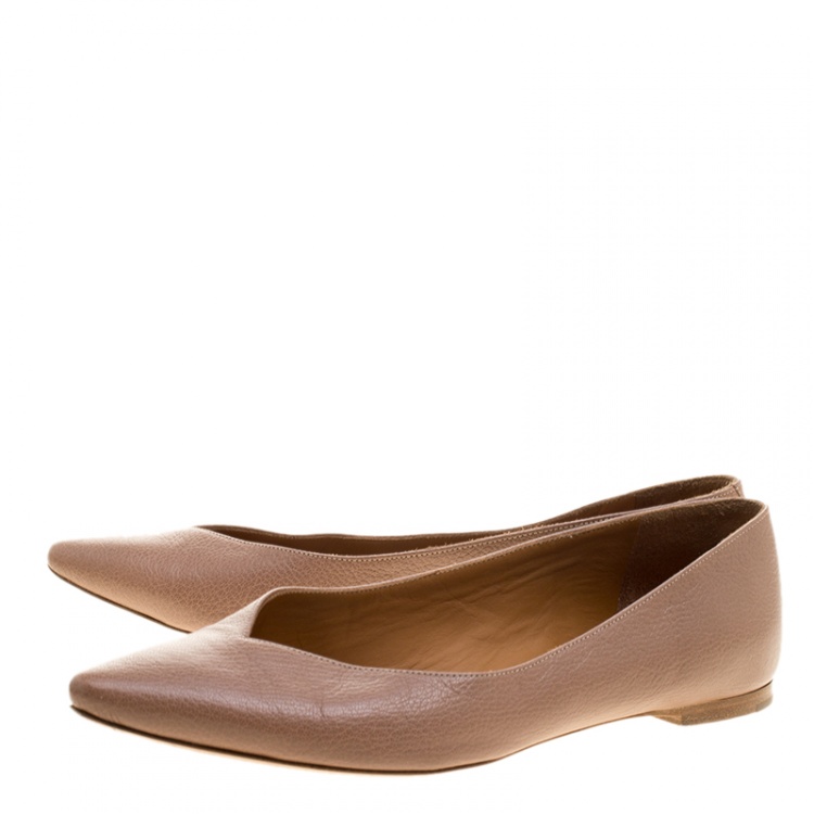 Pre Owned Chloe Beige Leather Pointed Toe Ballet Flats Size 37.5 