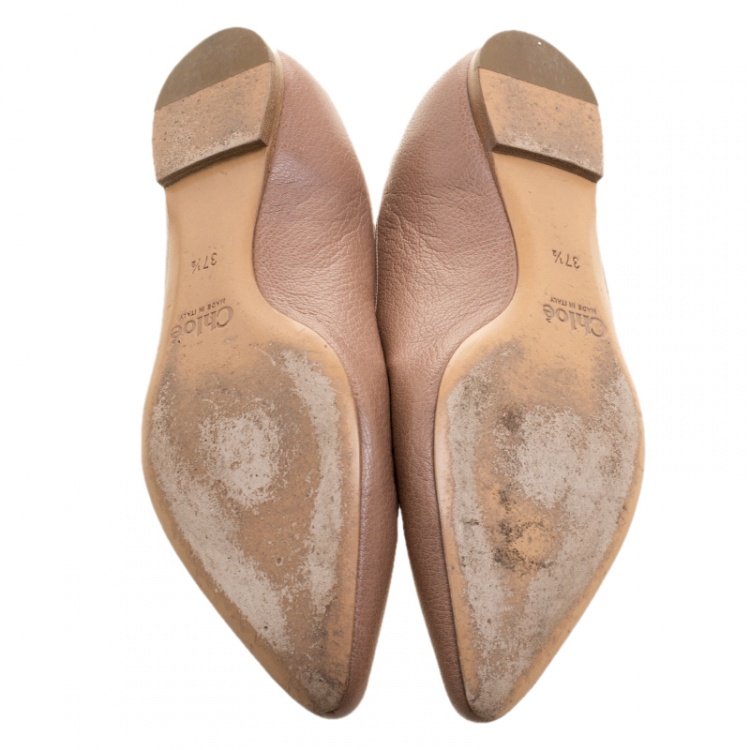Pre Owned Chloe Beige Leather Pointed Toe Ballet Flats Size 37.5 