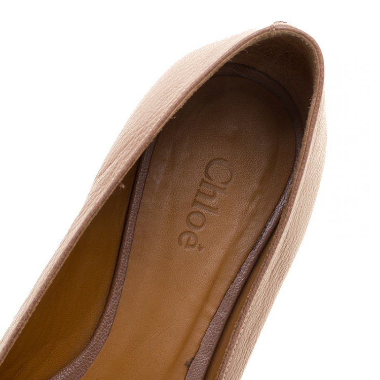 Pre Owned Chloe Beige Leather Pointed Toe Ballet Flats Size 37.5 