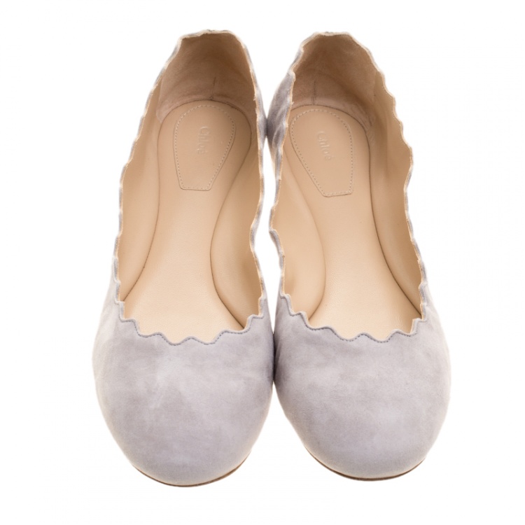 Pre Owned Chloe Grey Suede Lauren Scalloped Ballet Flats Size 41