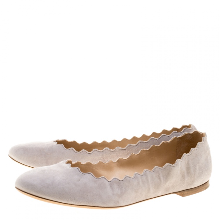 Pre Owned Chloe Grey Suede Lauren Scalloped Ballet Flats Size 41