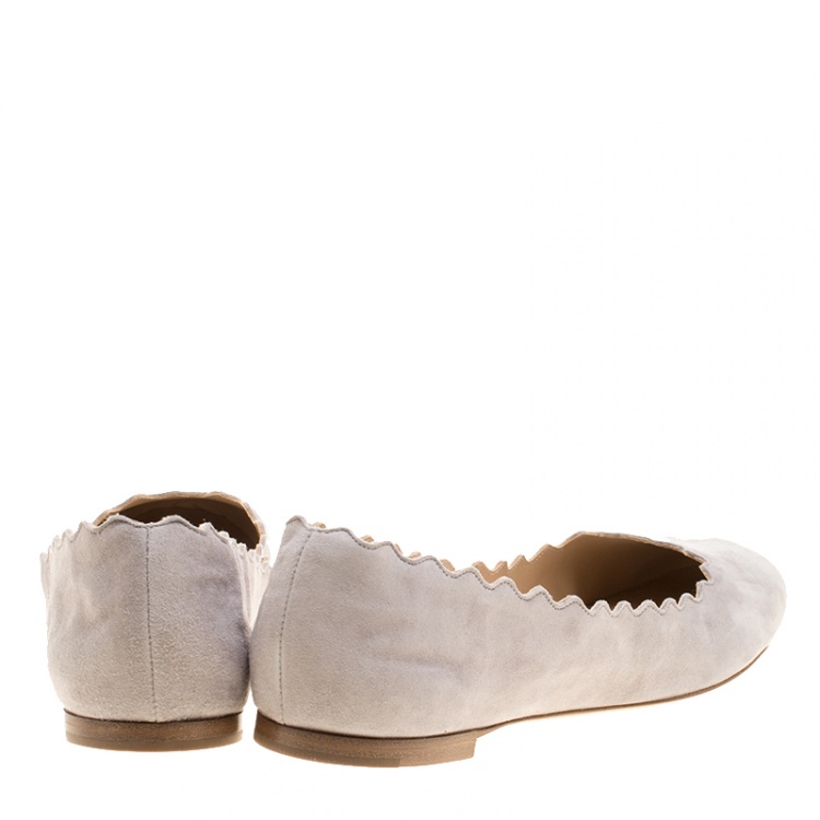 Pre Owned Chloe Grey Suede Lauren Scalloped Ballet Flats Size 41