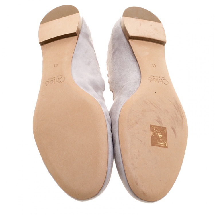 Pre Owned Chloe Grey Suede Lauren Scalloped Ballet Flats Size 41