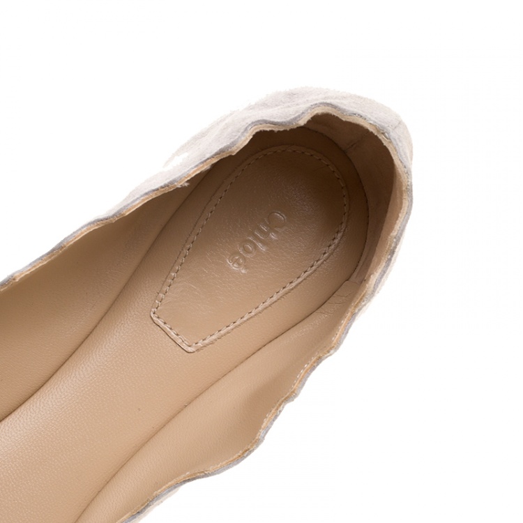 Pre Owned Chloe Grey Suede Lauren Scalloped Ballet Flats Size 41