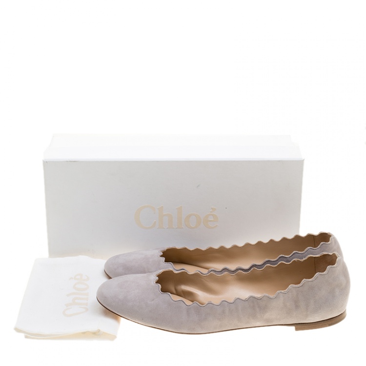 Pre Owned Chloe Grey Suede Lauren Scalloped Ballet Flats Size 41