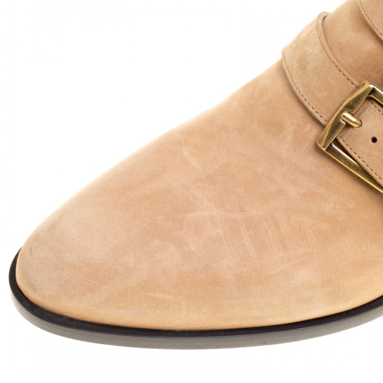مملوكة مسبقًا Chloe Beige Leather Susanna Buckle Detail Boots Size 38