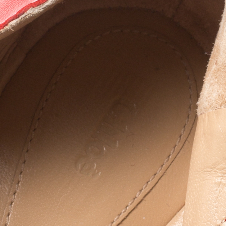 Pre Owned Chloe Red Leather Lauren Scalloped Ballet Flats Size 40.5