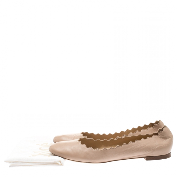 Pre Owned Chloe Beige Leather Lauren Scalloped Ballet Flats Size 40