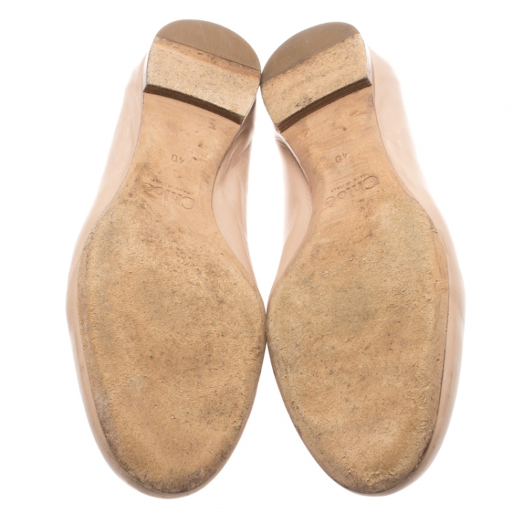 Pre Owned Chloe Beige Leather Lauren Scalloped Ballet Flats Size 40