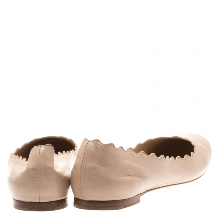 Pre Owned Chloe Beige Leather Lauren Scalloped Ballet Flats Size 40