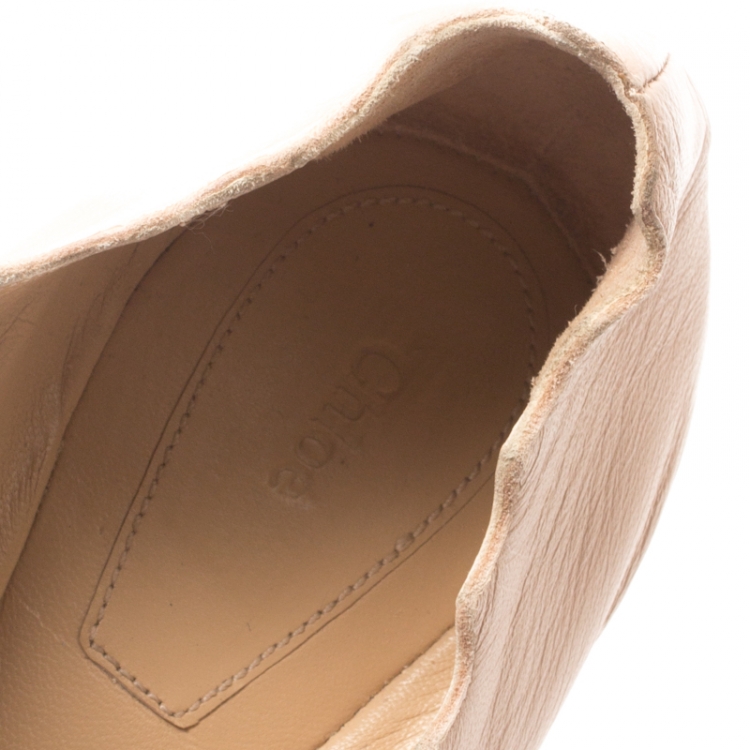 Pre Owned Chloe Beige Leather Lauren Scalloped Ballet Flats Size 40