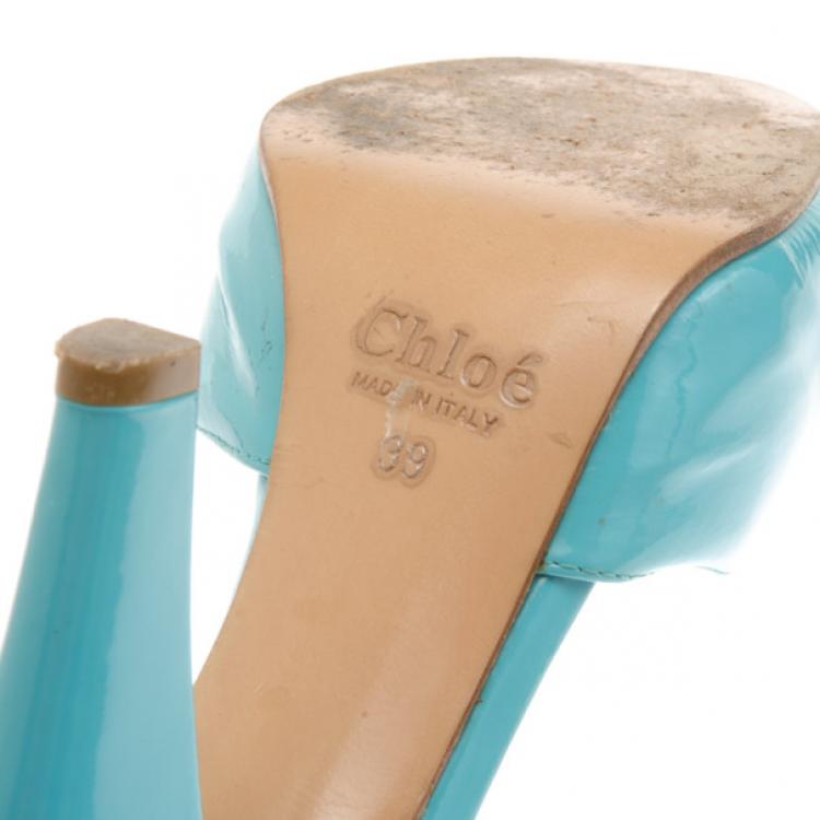 Pre Owned Chloe Blue Patent Peep Toe D'orsay Pumps Size 39