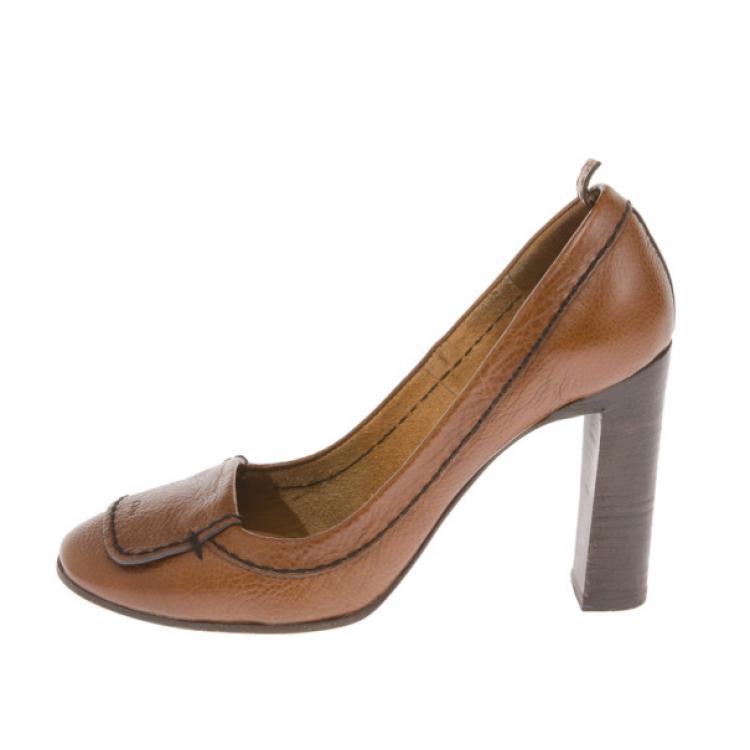 Pre Owned Chloe Brown Leather Pumps Size 38.5