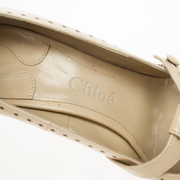 Pre Owned Chloe Cream Leather Cutout Pumps Size 37.5