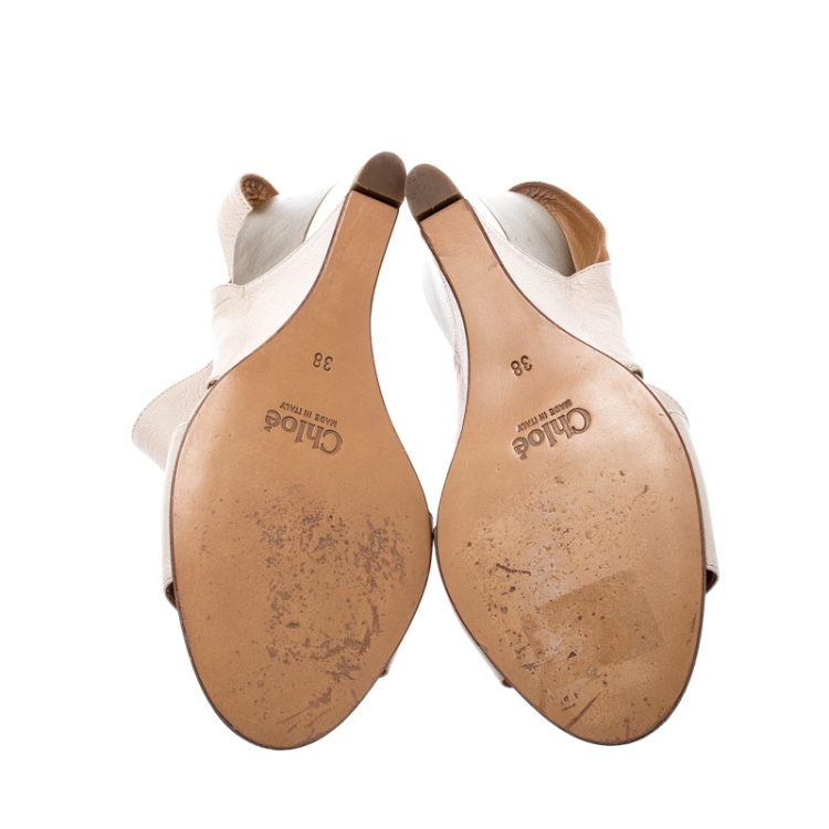 مملوكة مسبقًا Chloe Beige Leather Estel Peep Toe Slingback Wedges Size 38