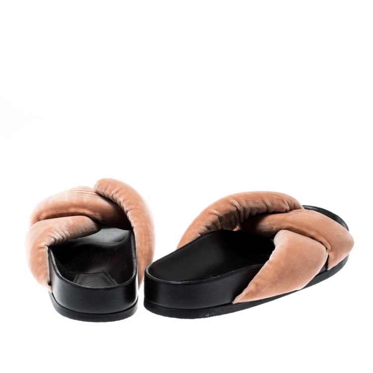 Pre Owned Chloe Beige Velvet Knotted Slip On Slides Size 39
