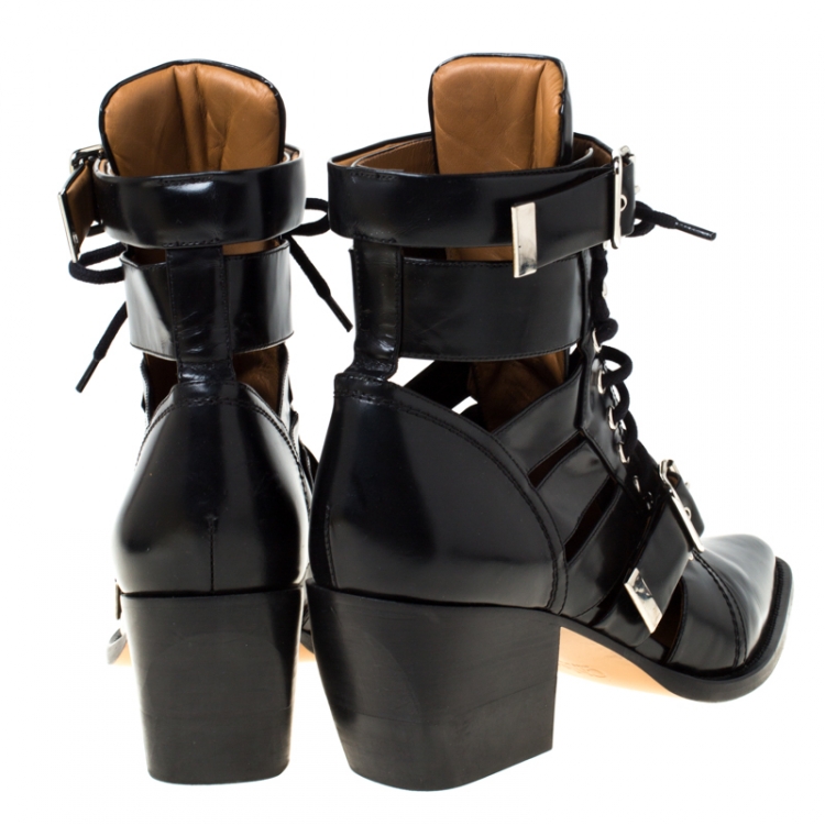 مملوكة مسبقًا Chloe Black Leather Rylee Ankle Boots Size 42