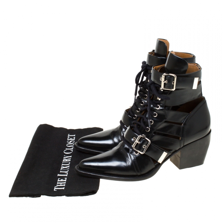 مملوكة مسبقًا Chloe Black Leather Rylee Ankle Boots Size 42