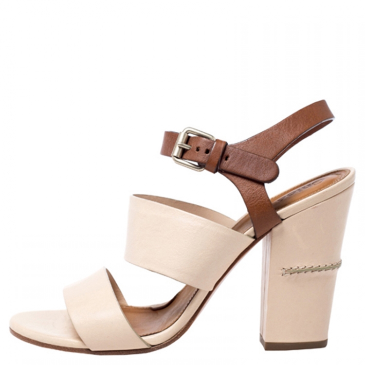 Pre Owned Chloe Beige/Brown Leather Ankle Strap Sandals Size 39