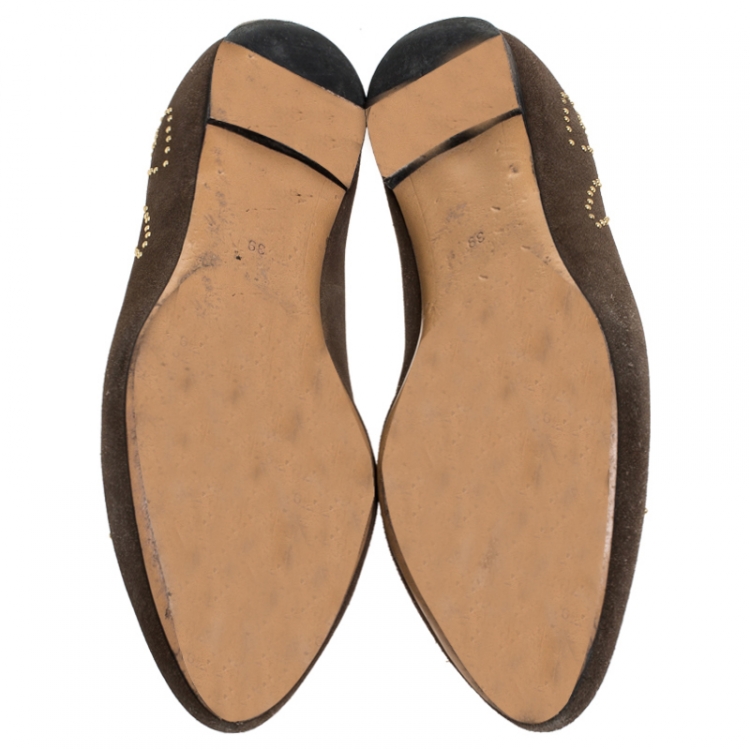 Pre Owned Chloe Brown Suede Anatolia Studded Ballet Flats Size 39