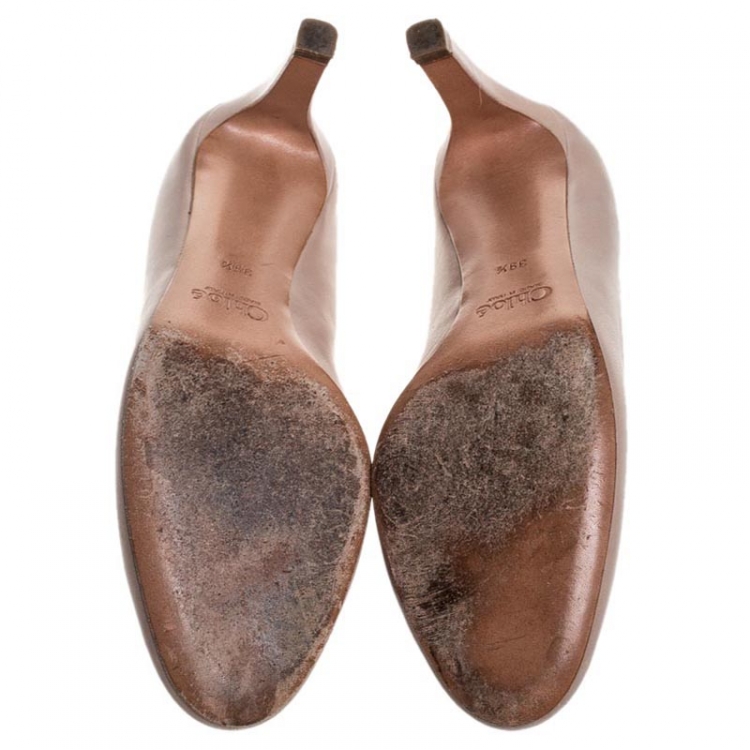 Pre Owned Chloe Beige Leather Round Toe Pumps Size 39.5