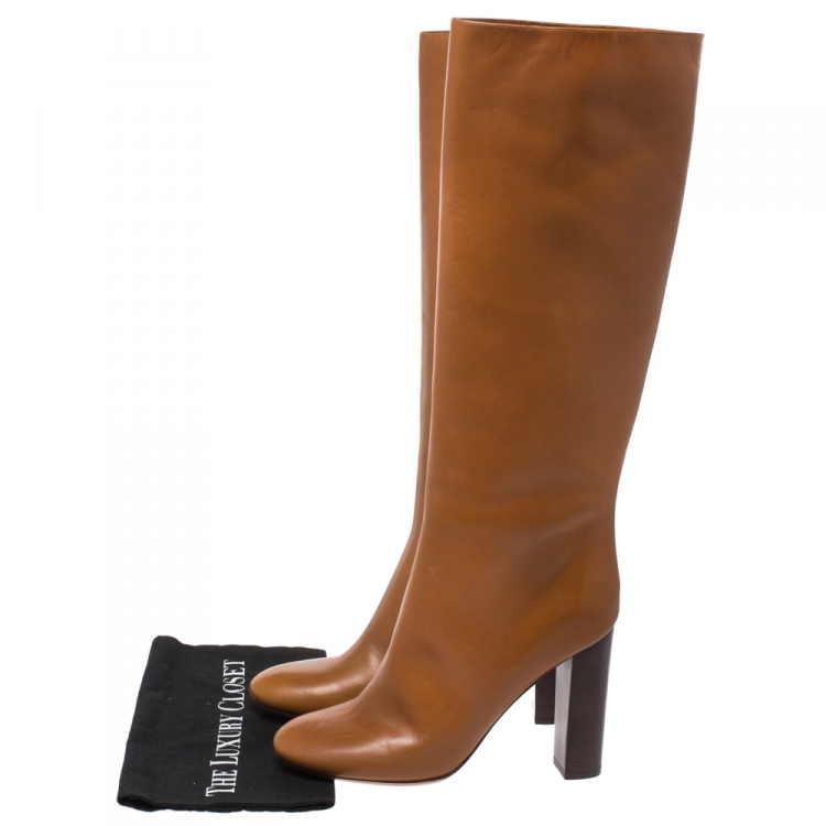 مملوكة مسبقًا Chloe Tan Leather Knee High Boots Size 41