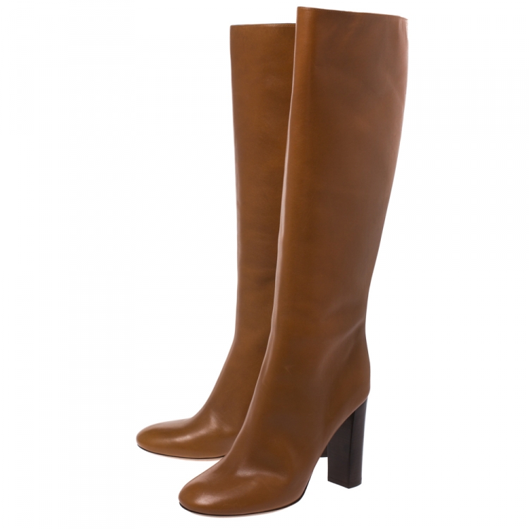 مملوكة مسبقًا Chloe Tan Leather Knee High Boots Size 41