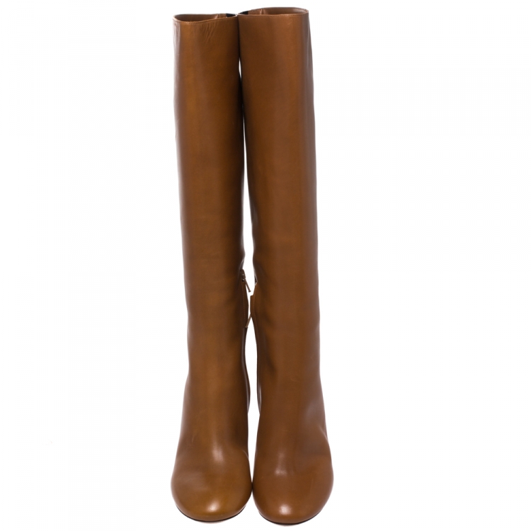 مملوكة مسبقًا Chloe Tan Leather Knee High Boots Size 41