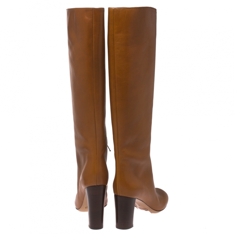 مملوكة مسبقًا Chloe Tan Leather Knee High Boots Size 41