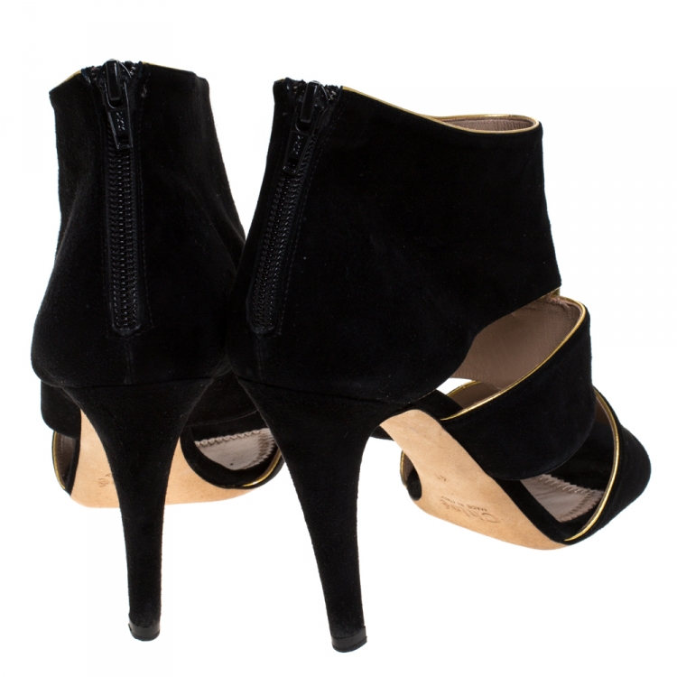 مملوكة مسبقًا Chloe Black/Gold Cut Out Suede Bow Open Toe Sandals Size 41
