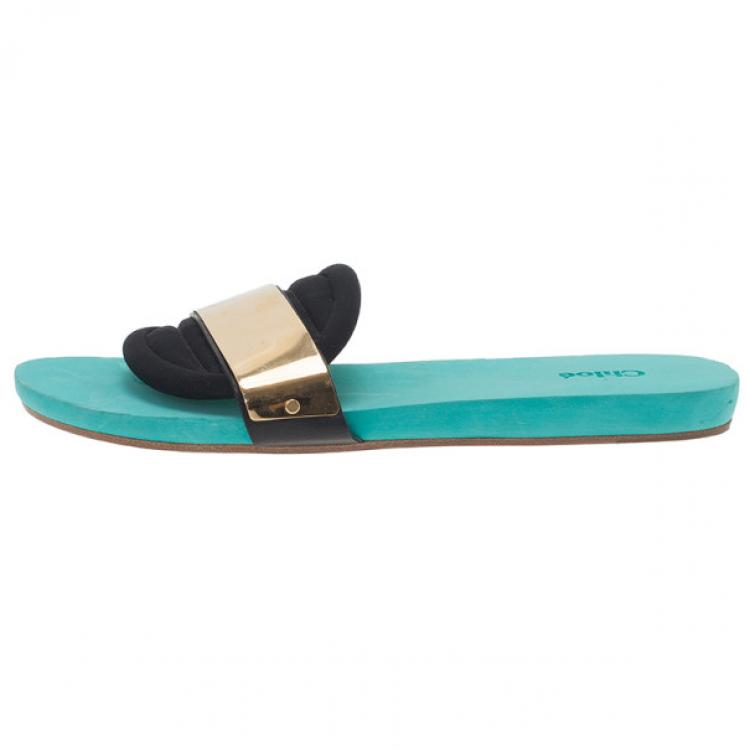 Pre Owned Chloe Celeste Embellished Neoprene Slides Size 41