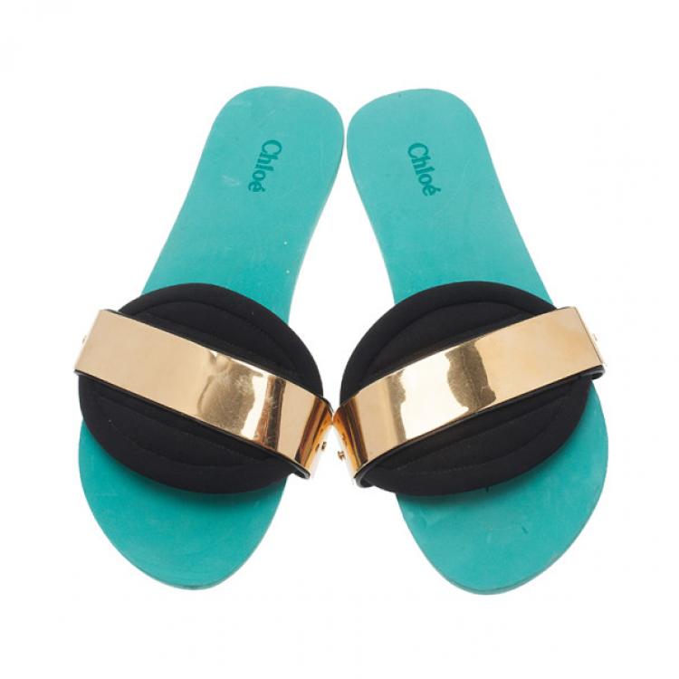 Pre Owned Chloe Celeste Embellished Neoprene Slides Size 41