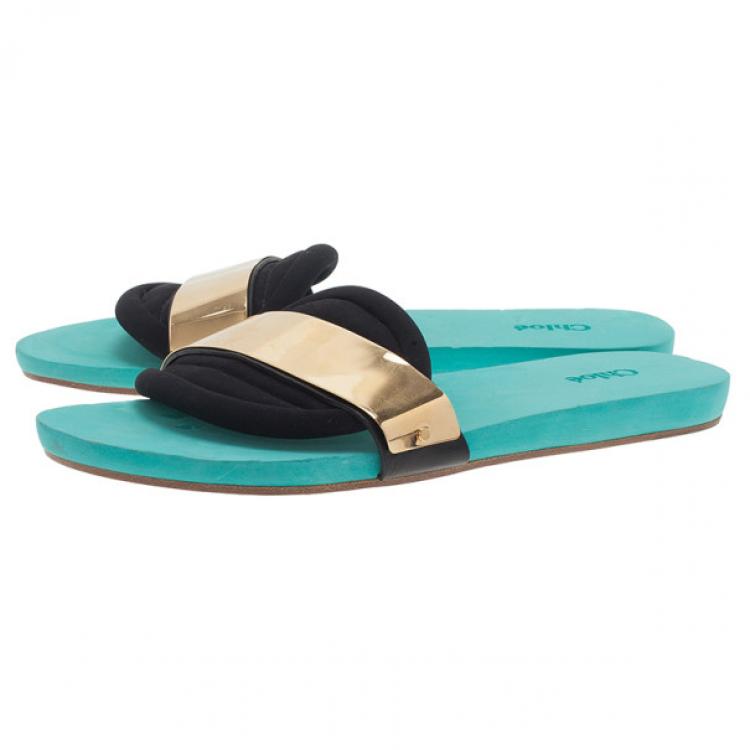 Pre Owned Chloe Celeste Embellished Neoprene Slides Size 41