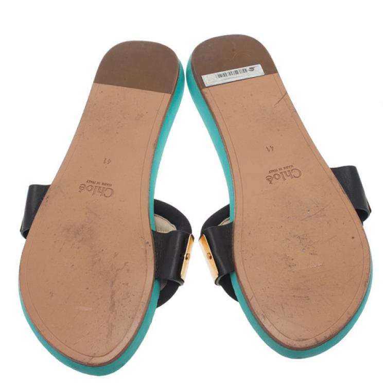 Pre Owned Chloe Celeste Embellished Neoprene Slides Size 41