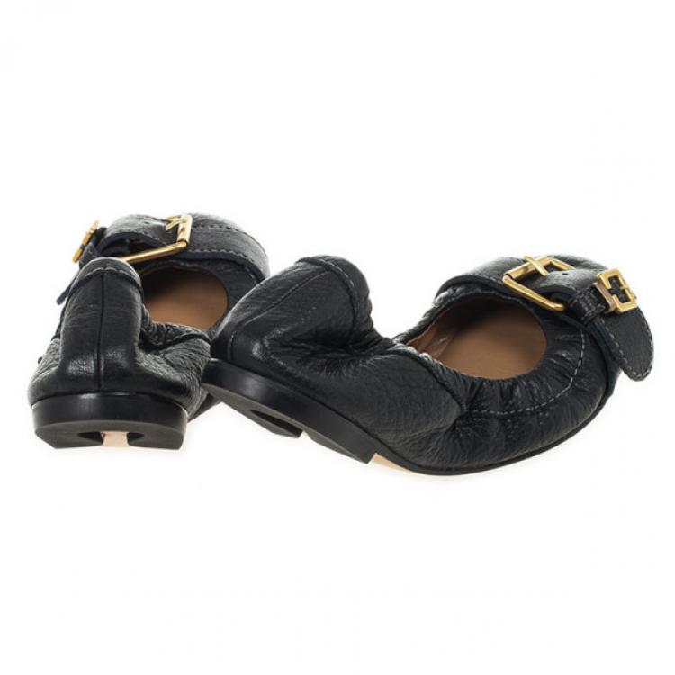 Pre Owned Chloé Black Leather Buckle Ballet Flats Size 36