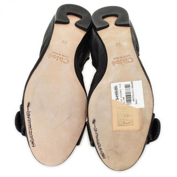 Pre Owned Chloé Black Leather Buckle Ballet Flats Size 36