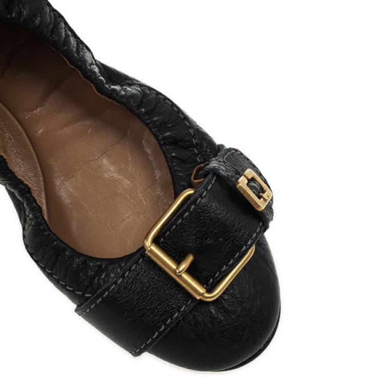 Pre Owned Chloé Black Leather Buckle Ballet Flats Size 36