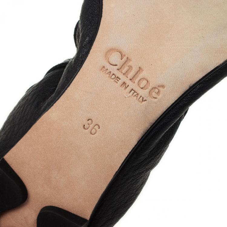 Pre Owned Chloé Black Leather Buckle Ballet Flats Size 36