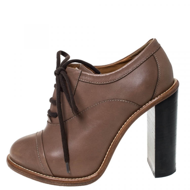 Chloe Brown Leather Block Heel Lace Up Ankle Boots Size 37