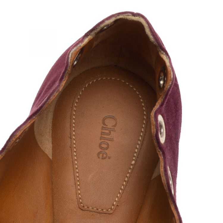 Pre Owned Chloe Purple Suede Grommet Scalloped Ballet Flats Size 39