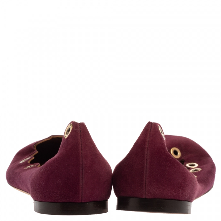 Pre Owned Chloe Purple Suede Grommet Scalloped Ballet Flats Size 39