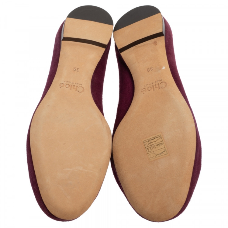 Pre Owned Chloe Purple Suede Grommet Scalloped Ballet Flats Size 39