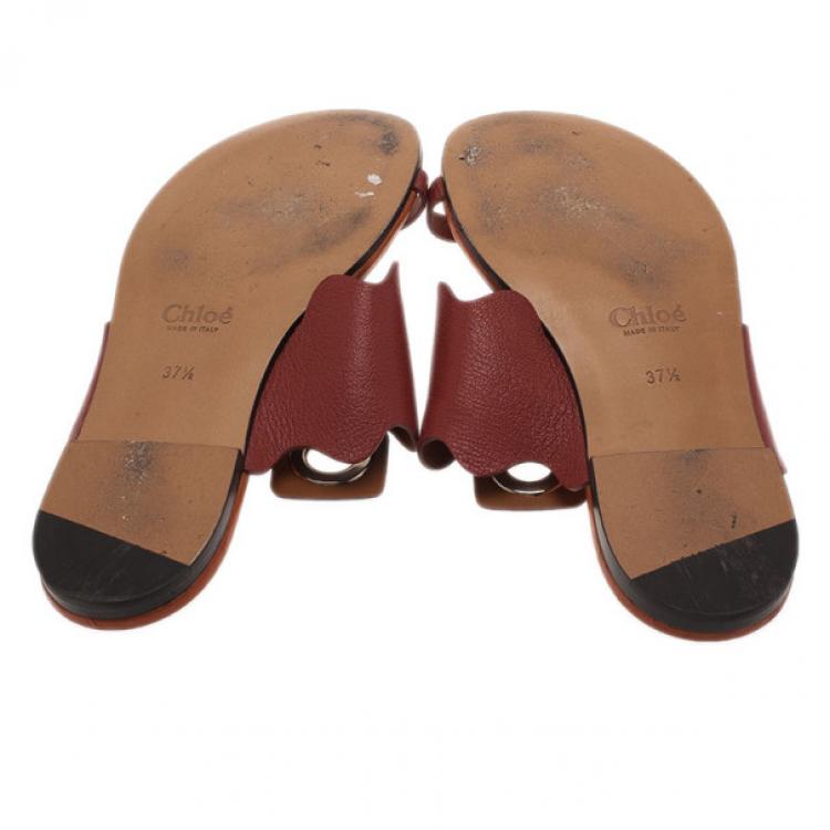 Pre Owned Chloe Brown Leather Toe Ring Sandals Size 37