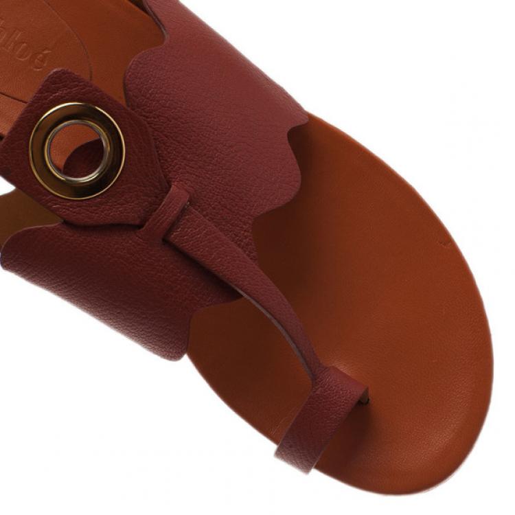 Pre Owned Chloe Brown Leather Toe Ring Sandals Size 37